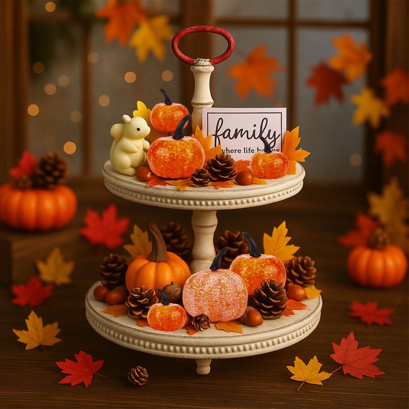 HANSGO 50 PCS Artificial Pumpkins Set Fall Decorations, Fake Pumpkins, Pinecones Acorns and Maple Leaves for Harvest Decorating Thanksgiving Table Decor - Image 4